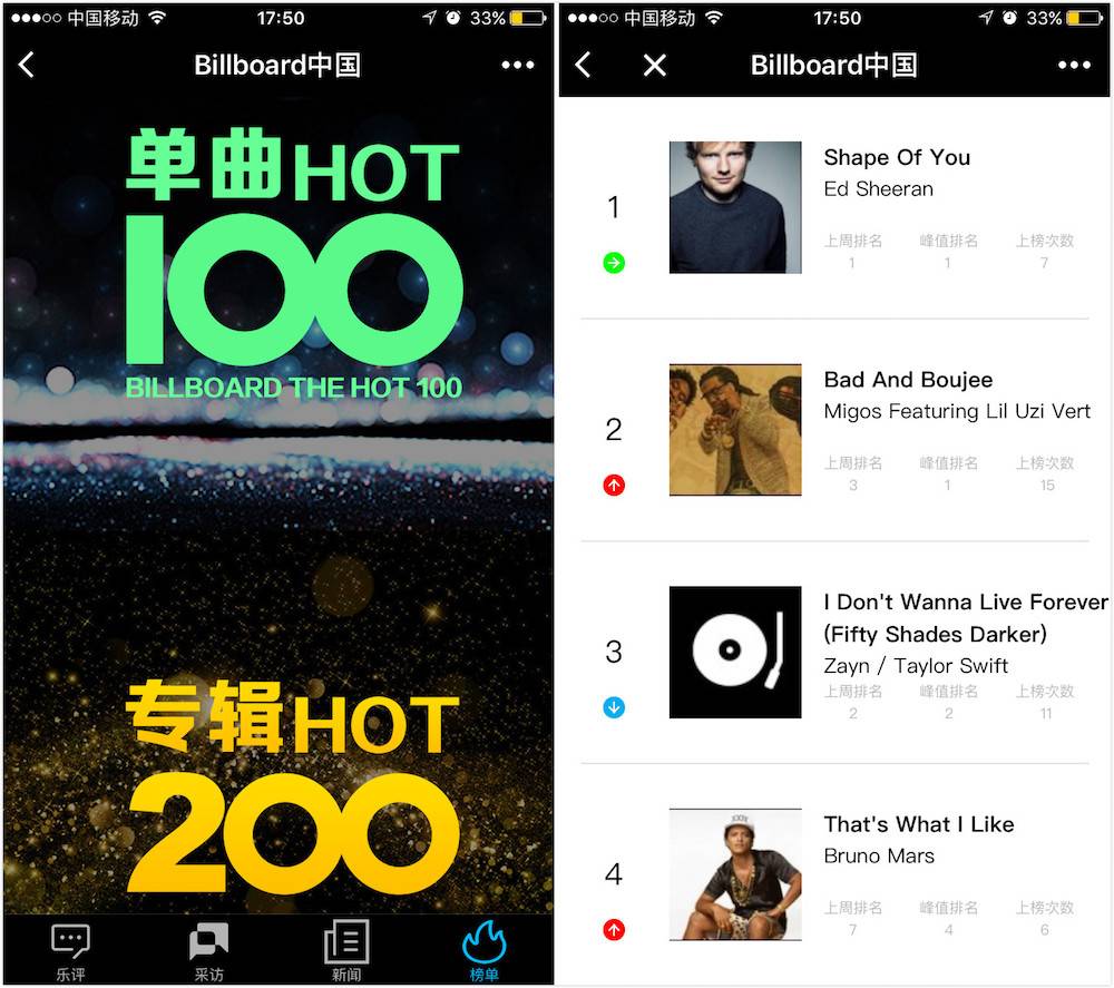 Billboard公告牌音樂小程序